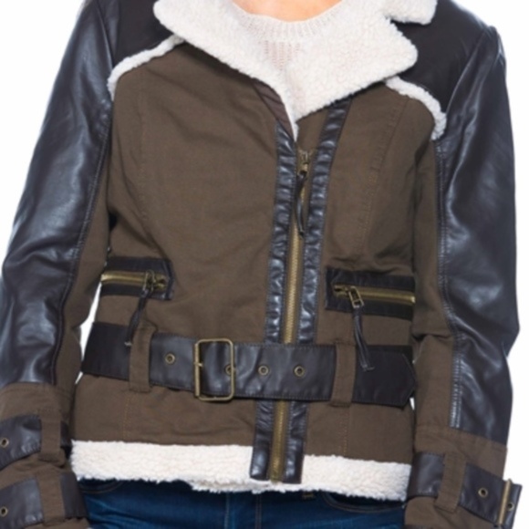 LAST 1 - Leather Sherpa Canvas Coat - Picture 3 of 4